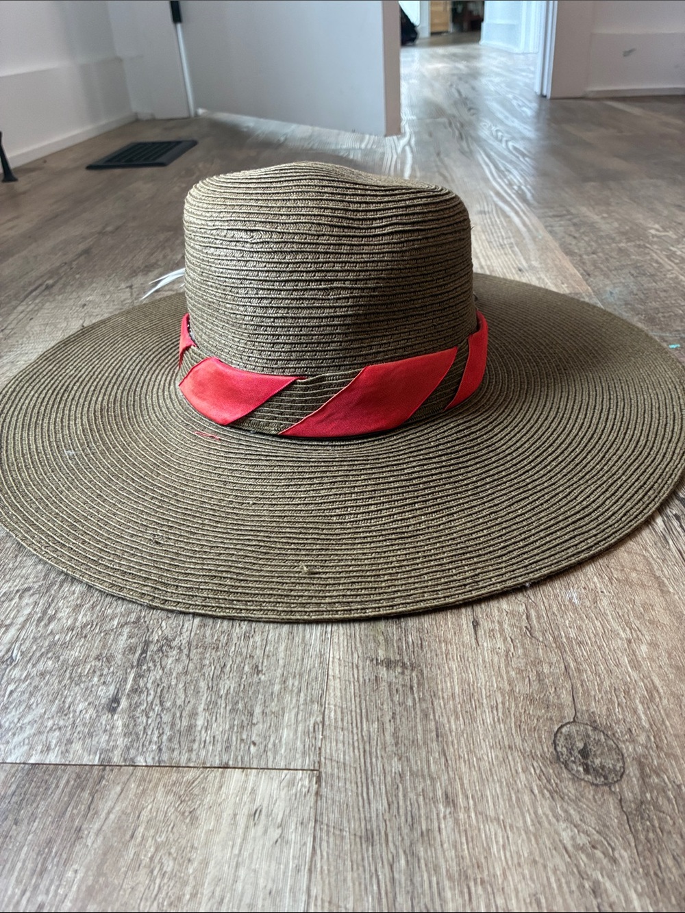 Wide Brim Straw Sun Hat with Red Accent